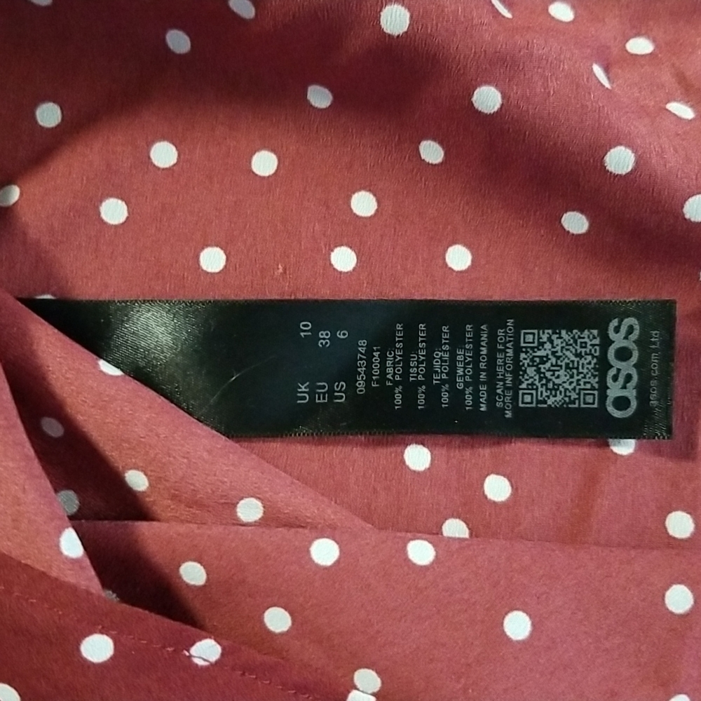 Asos Cowl Neck Keyhole Back Long Sleeve Burgundy Polka Dot Blouse Size 6 - Picture 7 of 7